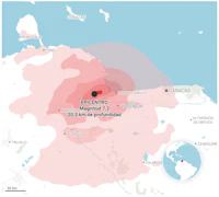 Imagen del epicentro del sismo de magnitud 7.2 & 7.5 de Venezuela, el 24 de Junio del 2026.