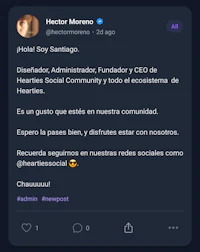 hector moreno's twitter account with a message in spanish