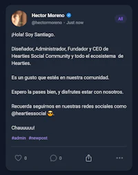 hector moreno's twitter account with a message in spanish